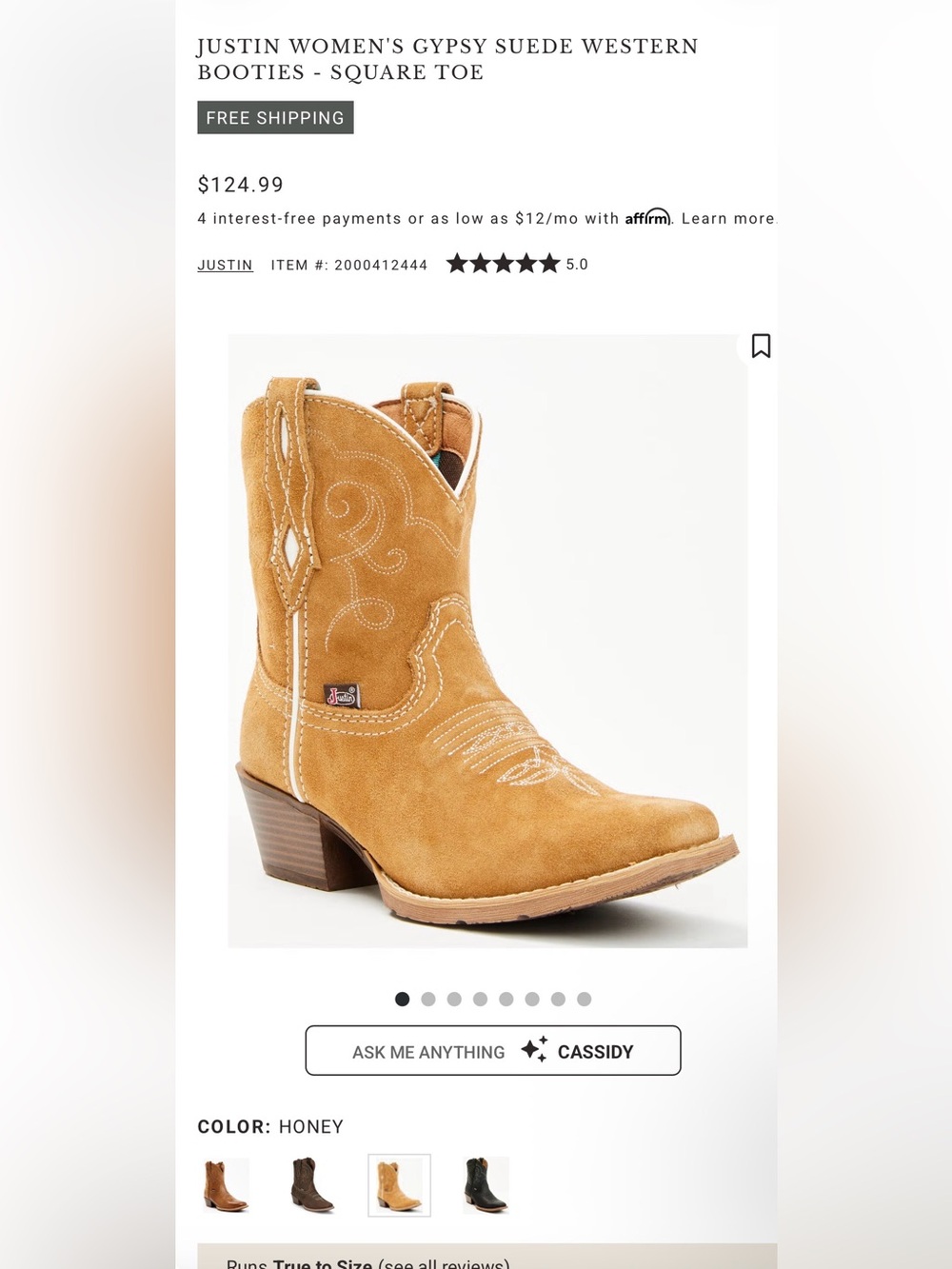 Justin Boots Suede Western Ankle Boot - Tan